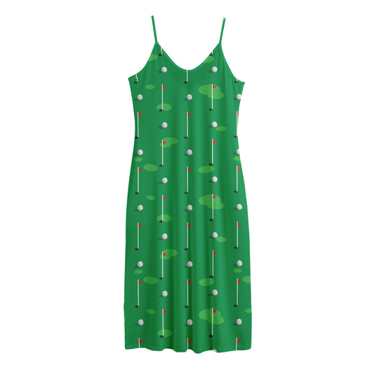 Golf Course Pattern Print Jersey Midi Cami Dress
