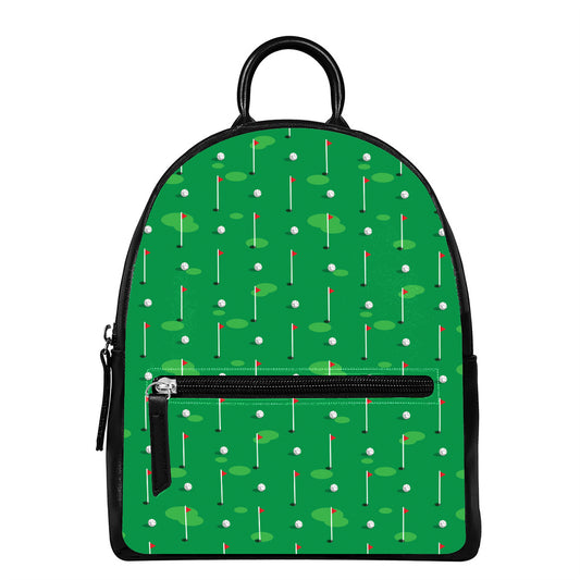 Golf Course Pattern Print Leather Backpack
