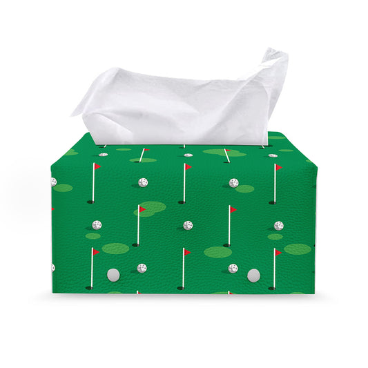 Golf Course Pattern Print Leather Tissue Box Cover