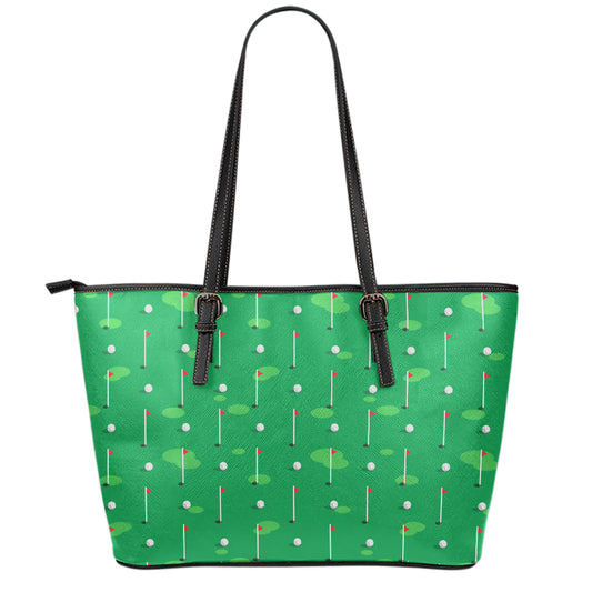 Golf Course Pattern Print Leather Tote Bag