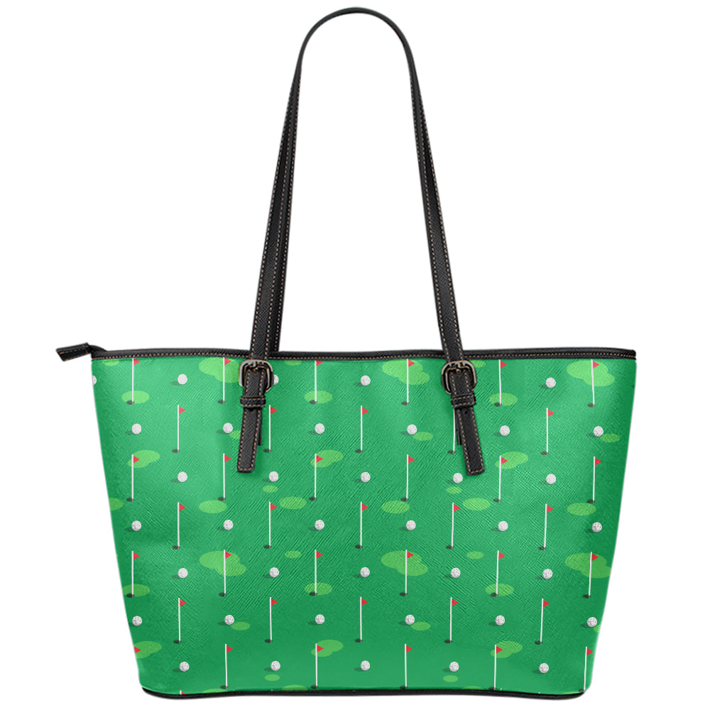 Golf Course Pattern Print Leather Tote Bag