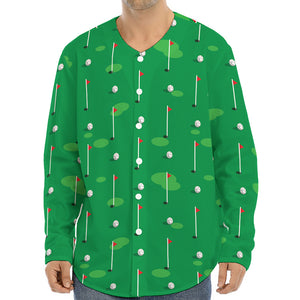 Golf Course Pattern Print Long Sleeve Baseball Jersey