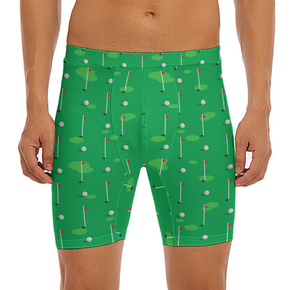 Golf Course Pattern Print Men's Long Boxer Briefs
