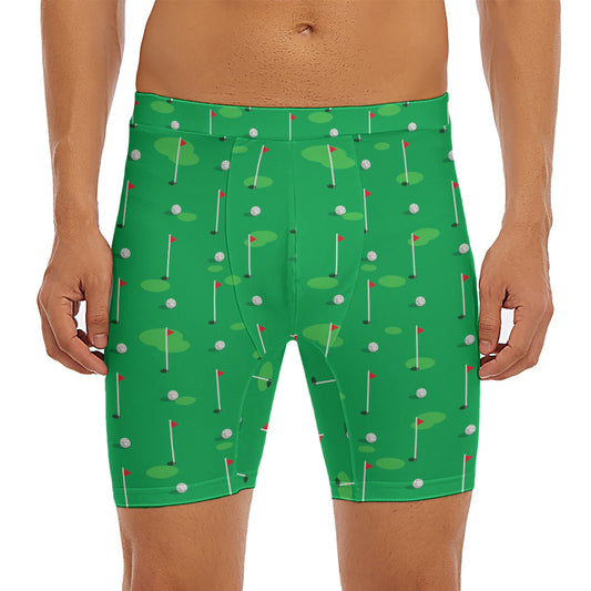 Golf Course Pattern Print Men's Long Boxer Briefs