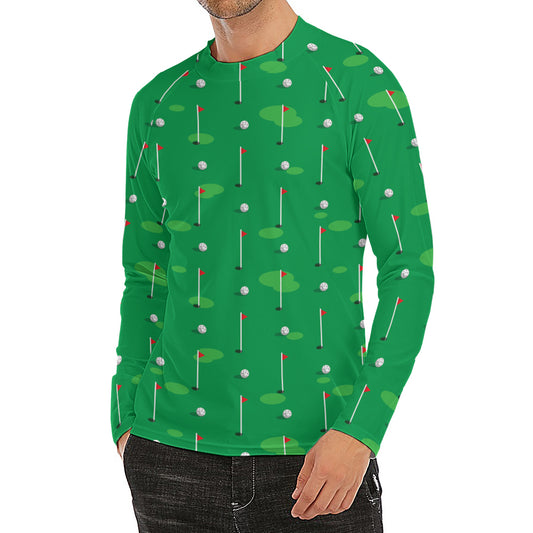 Golf Course Pattern Print Men's Long Sleeve Rash Guard