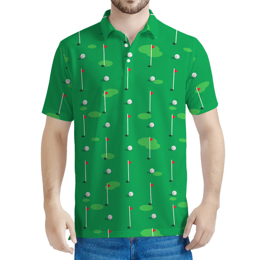 Golf Course Pattern Print Men's Polo Shirt