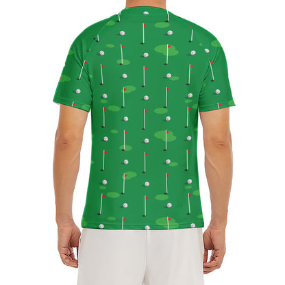 Golf Course Pattern Print Men's Short Sleeve Rash Guard