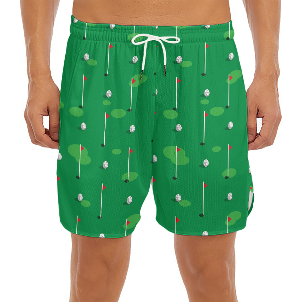 Golf Course Pattern Print Men's Split Running Shorts