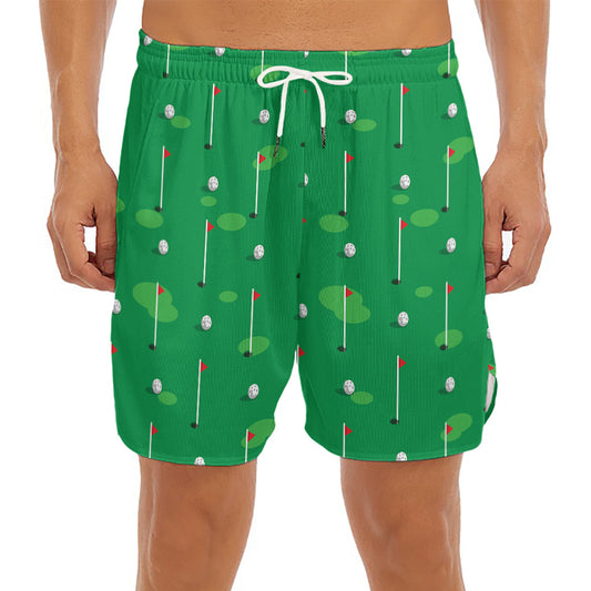 Golf Course Pattern Print Men's Split Running Shorts