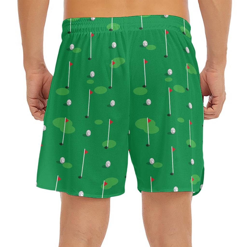Golf Course Pattern Print Men's Split Running Shorts