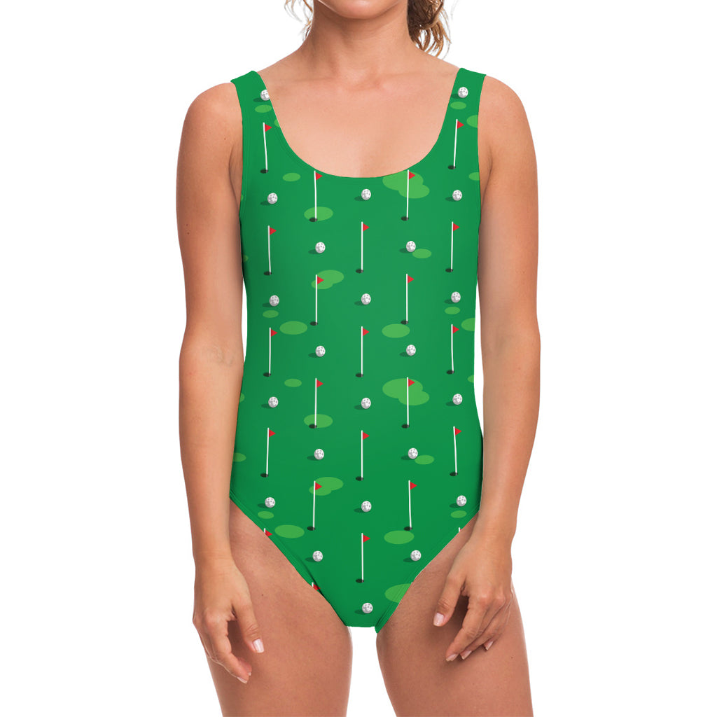 Golf Course Pattern Print One Piece Swimsuit