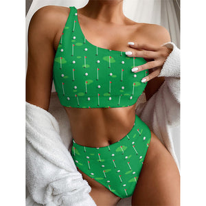 Golf Course Pattern Print One Shoulder Bikini Top