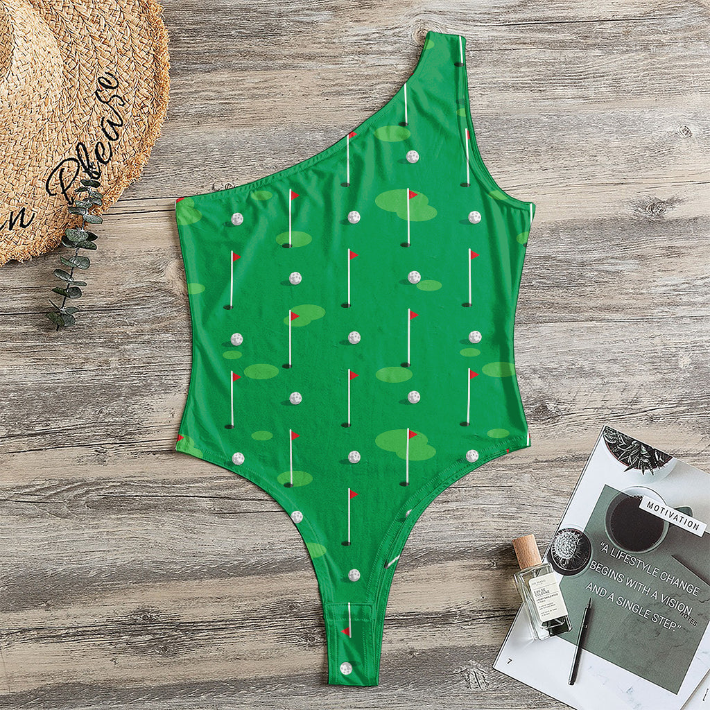 Golf Course Pattern Print One Shoulder Bodysuit