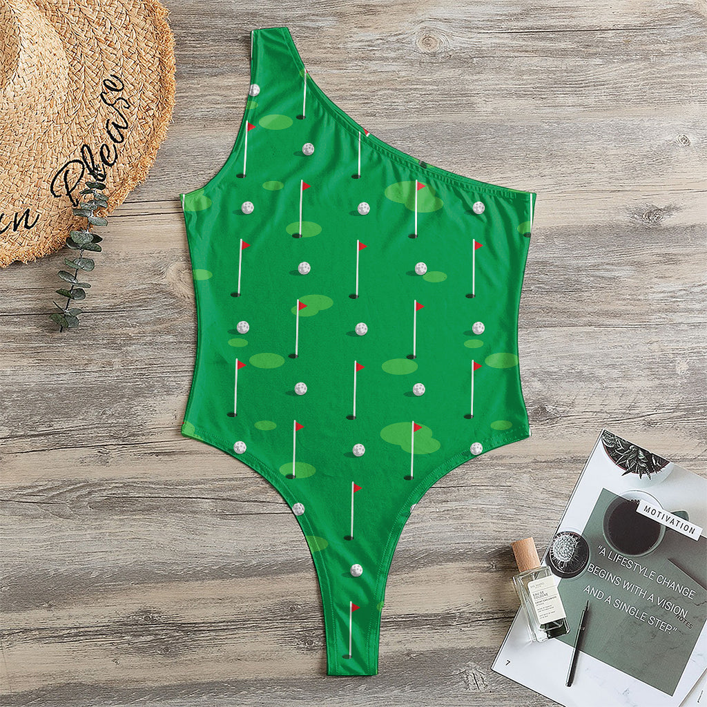 Golf Course Pattern Print One Shoulder Bodysuit