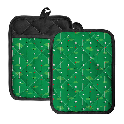 Golf Course Pattern Print Pot Holders With Pocket