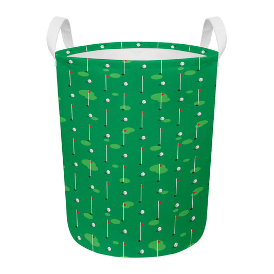 Golf Course Pattern Print Round Laundry Basket