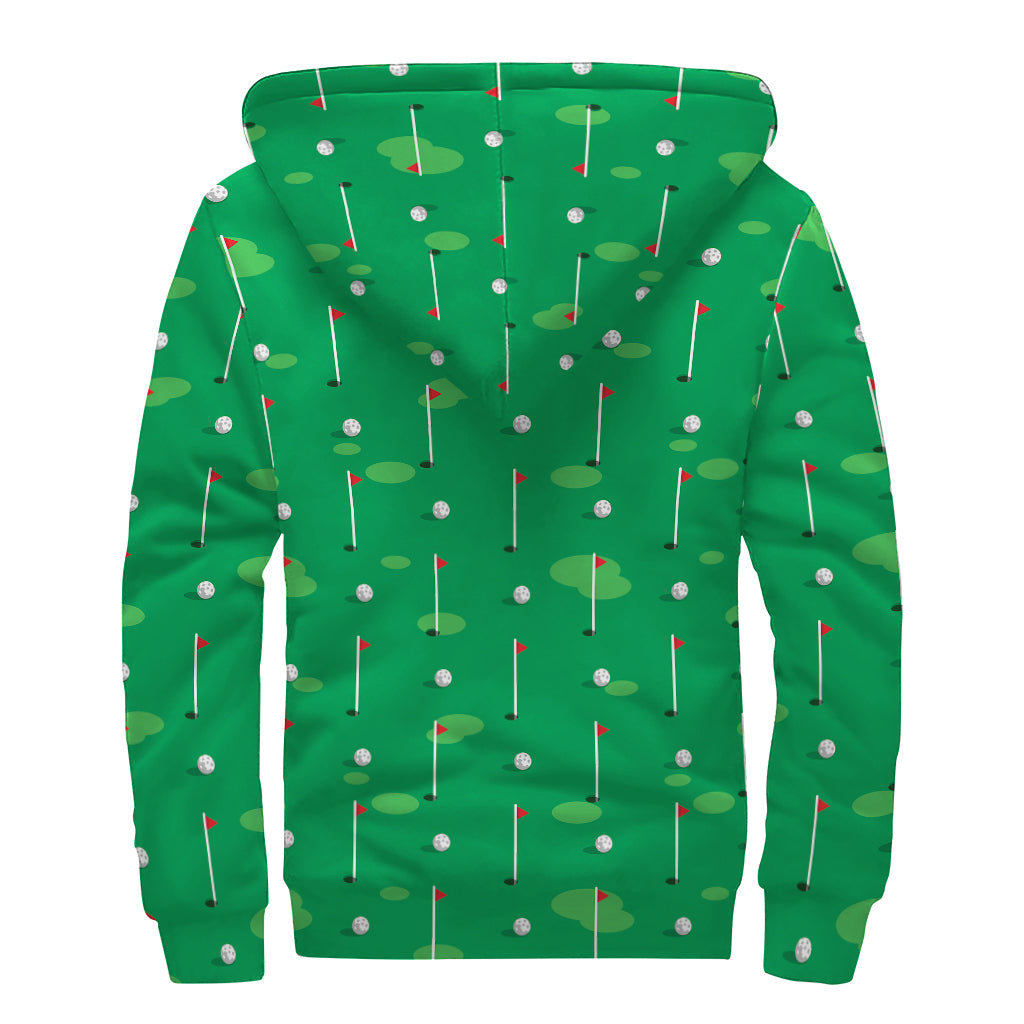 Golf Course Pattern Print Sherpa Lined Zip Up Hoodie