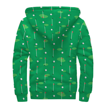 Golf Course Pattern Print Sherpa Lined Zip Up Hoodie
