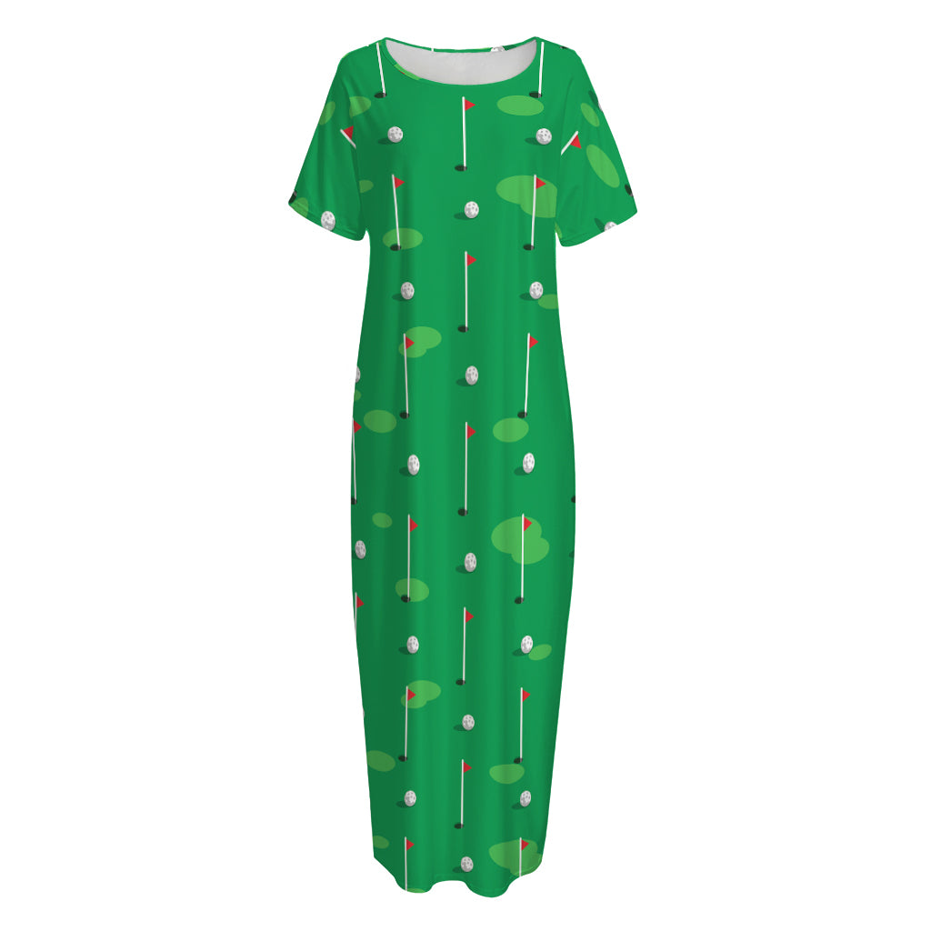 Golf Course Pattern Print Short Sleeve Long Nightdress