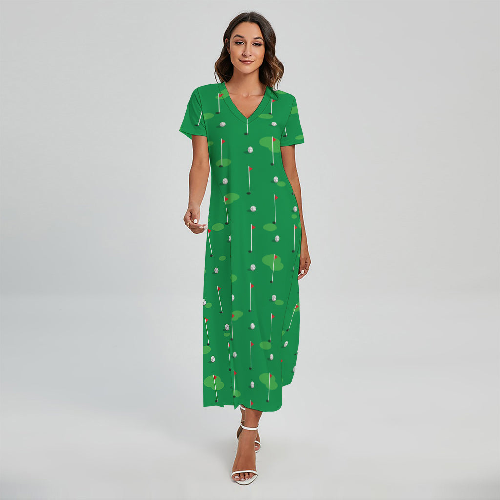 Golf Course Pattern Print Short Sleeve Maxi Dress