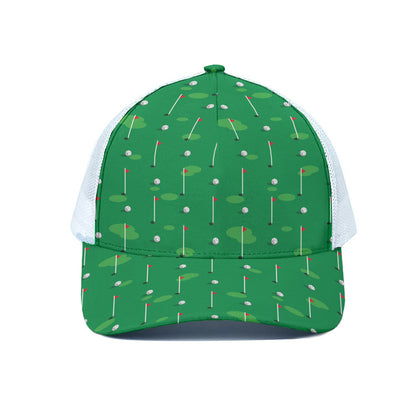 Golf Course Pattern Print White Mesh Trucker Cap