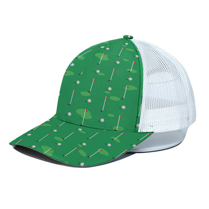 Golf Course Pattern Print White Mesh Trucker Cap
