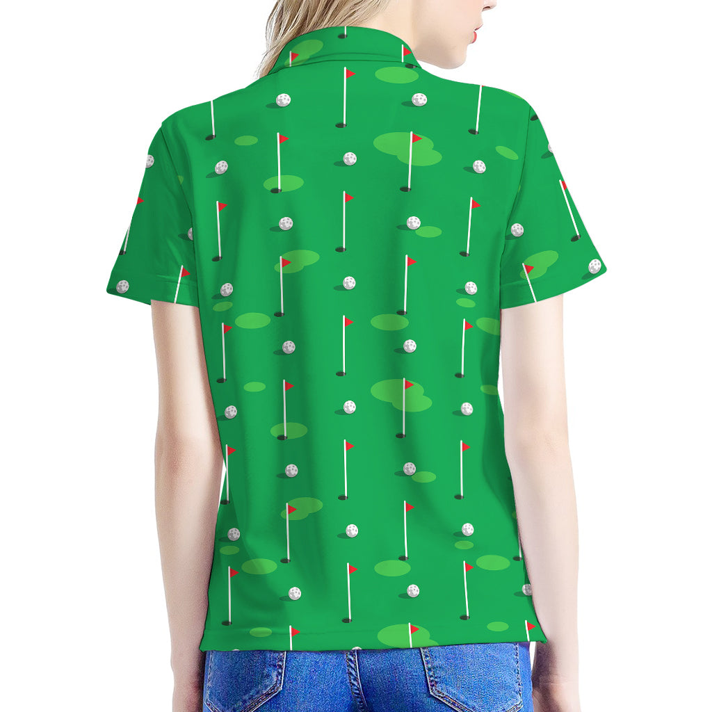 Golf Course Pattern Print Women's Polo Shirt
