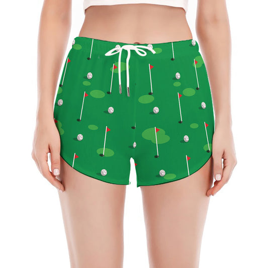Golf Course Pattern Print Women's Split Running Shorts