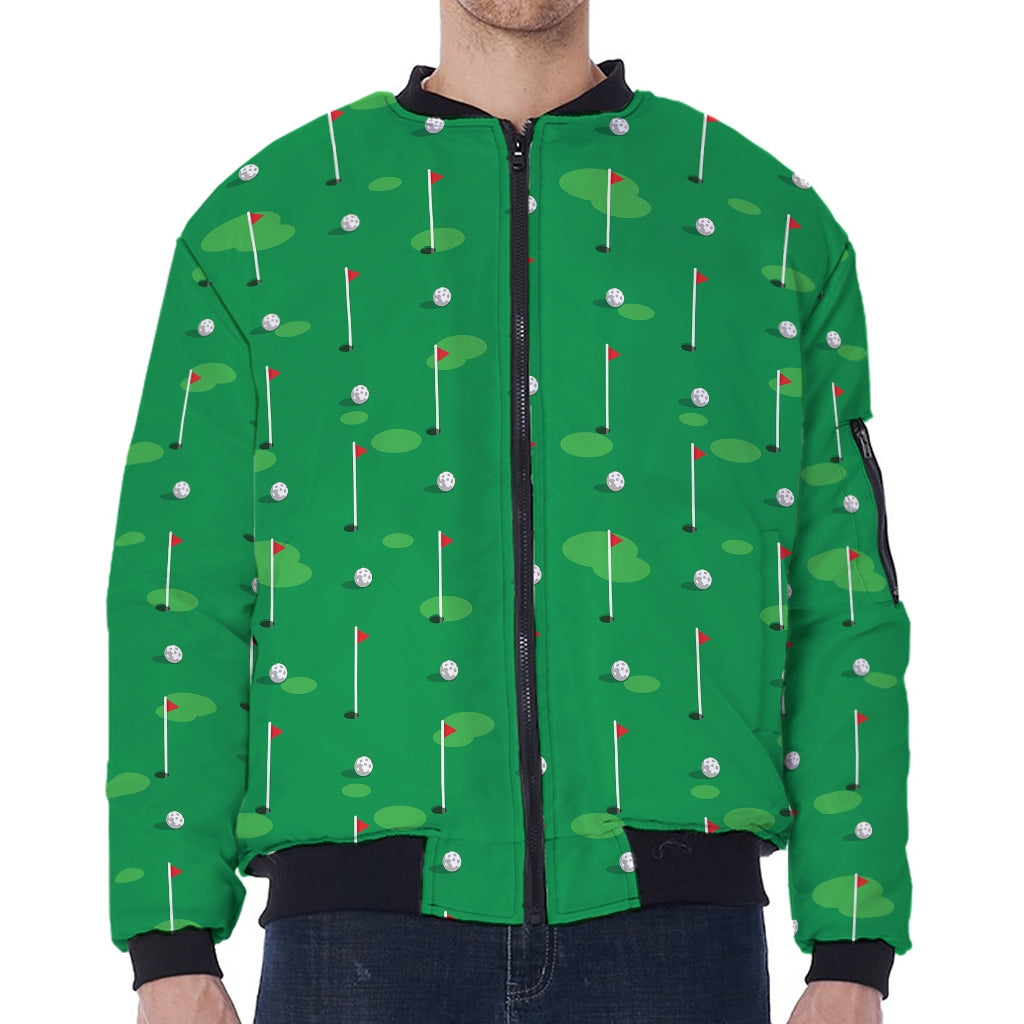 Golf Course Pattern Print Zip Sleeve Bomber Jacket