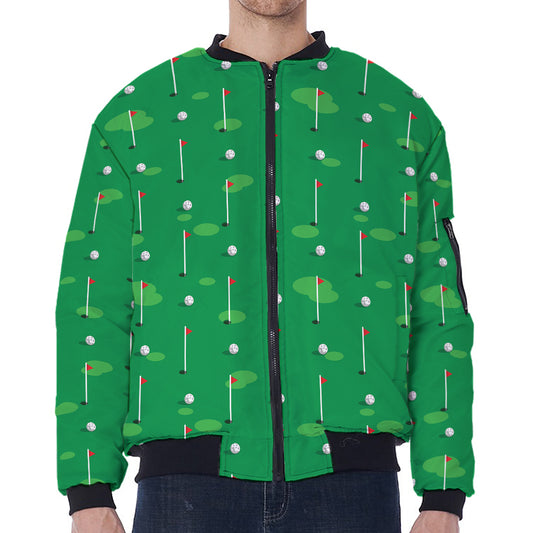 Golf Course Pattern Print Zip Sleeve Bomber Jacket