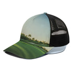 Golf Course Print Black Mesh Trucker Cap