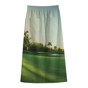 Golf Course Print Cotton Front Slit Maxi Skirt