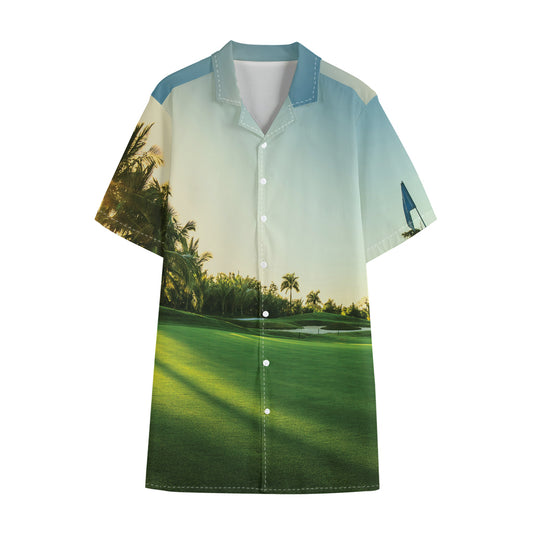 Golf Course Print Cotton Hawaiian Shirt