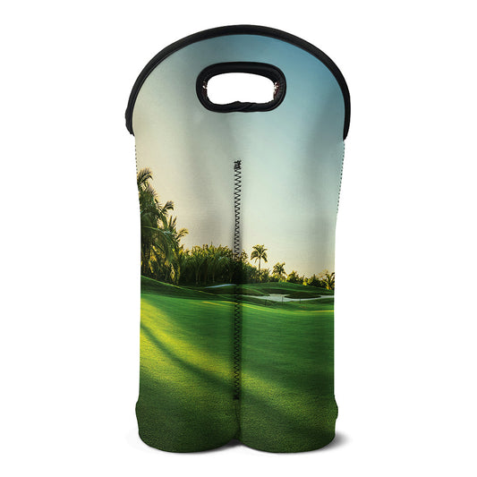 Golf Course Print Double Neoprene Wine Tote