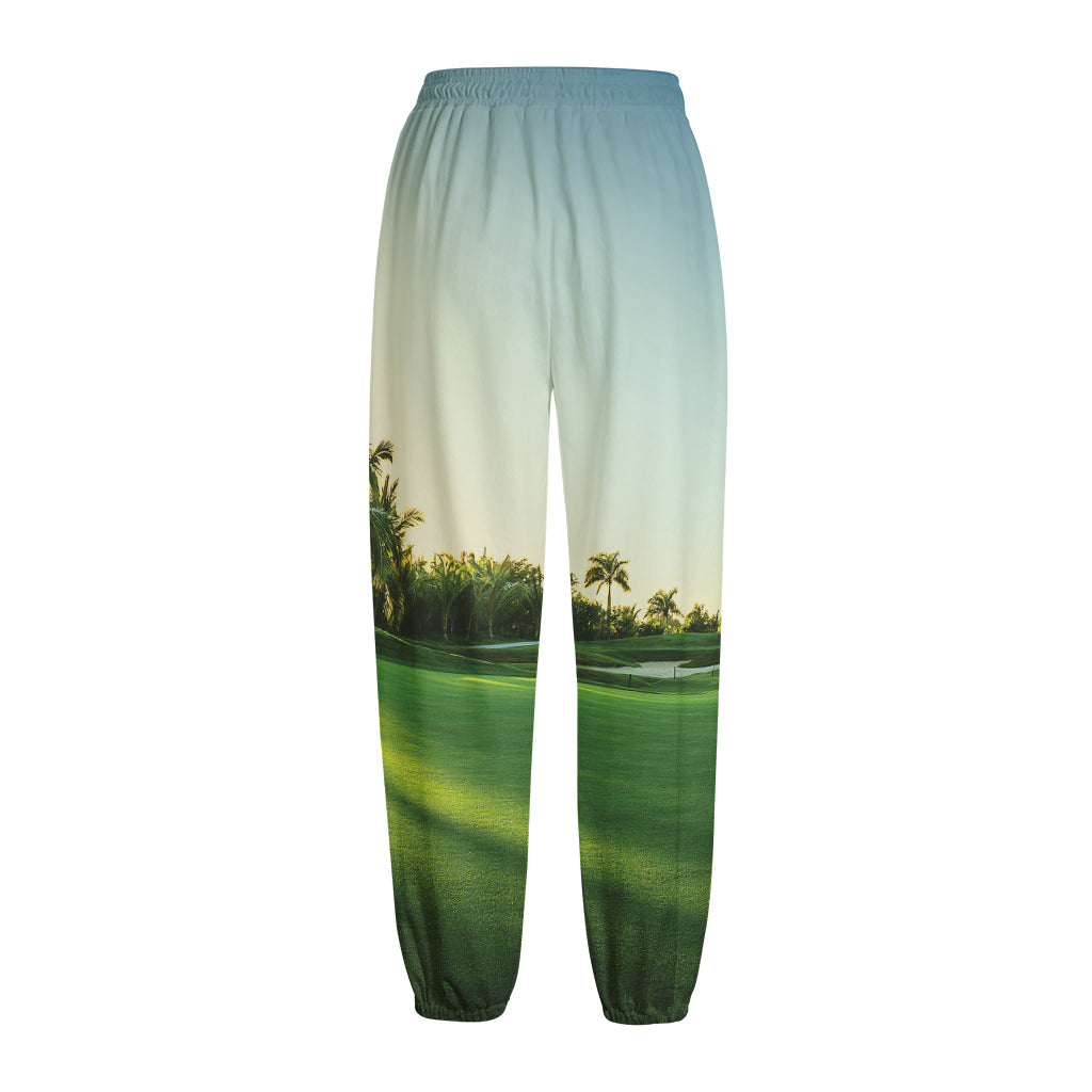 Golf Course Print Fleece Lined Knit Pants