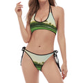 Golf Course Print Halter Scoop Tie Side Bikini
