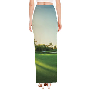 Golf Course Print High Slit Maxi Skirt