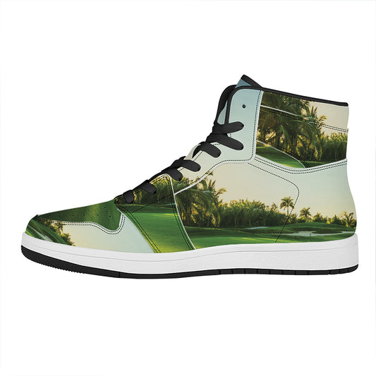 Golf Course Print High Top Leather Sneakers