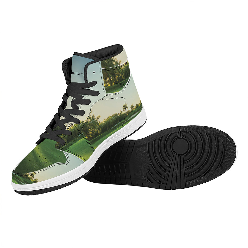 Golf Course Print High Top Leather Sneakers