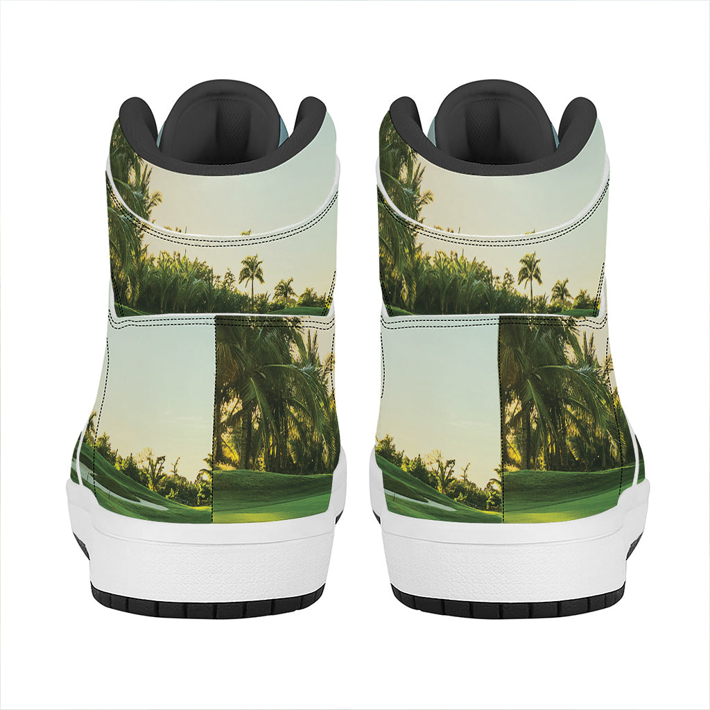 Golf Course Print High Top Leather Sneakers