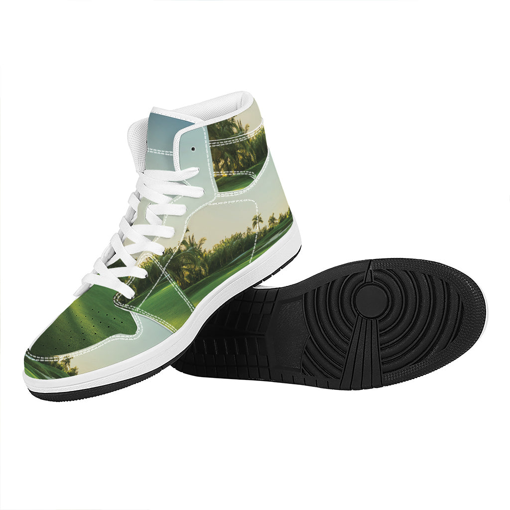 Golf Course Print High Top Leather Sneakers