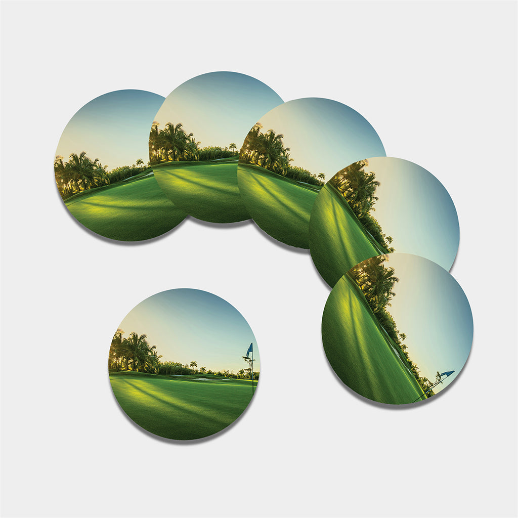 Golf Course Print Leather Coaster Set