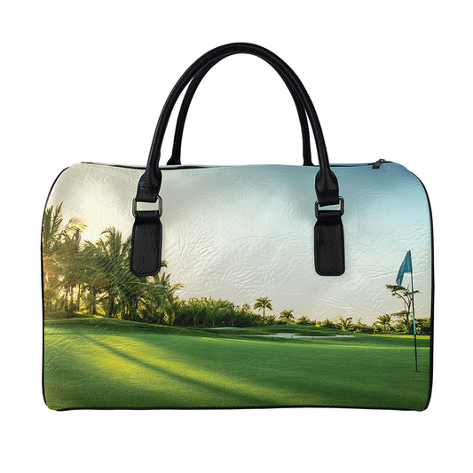 Golf Course Print Leather Duffle Bag