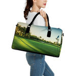 Golf Course Print Leather Duffle Bag