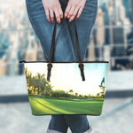 Golf Course Print Leather Tote Bag