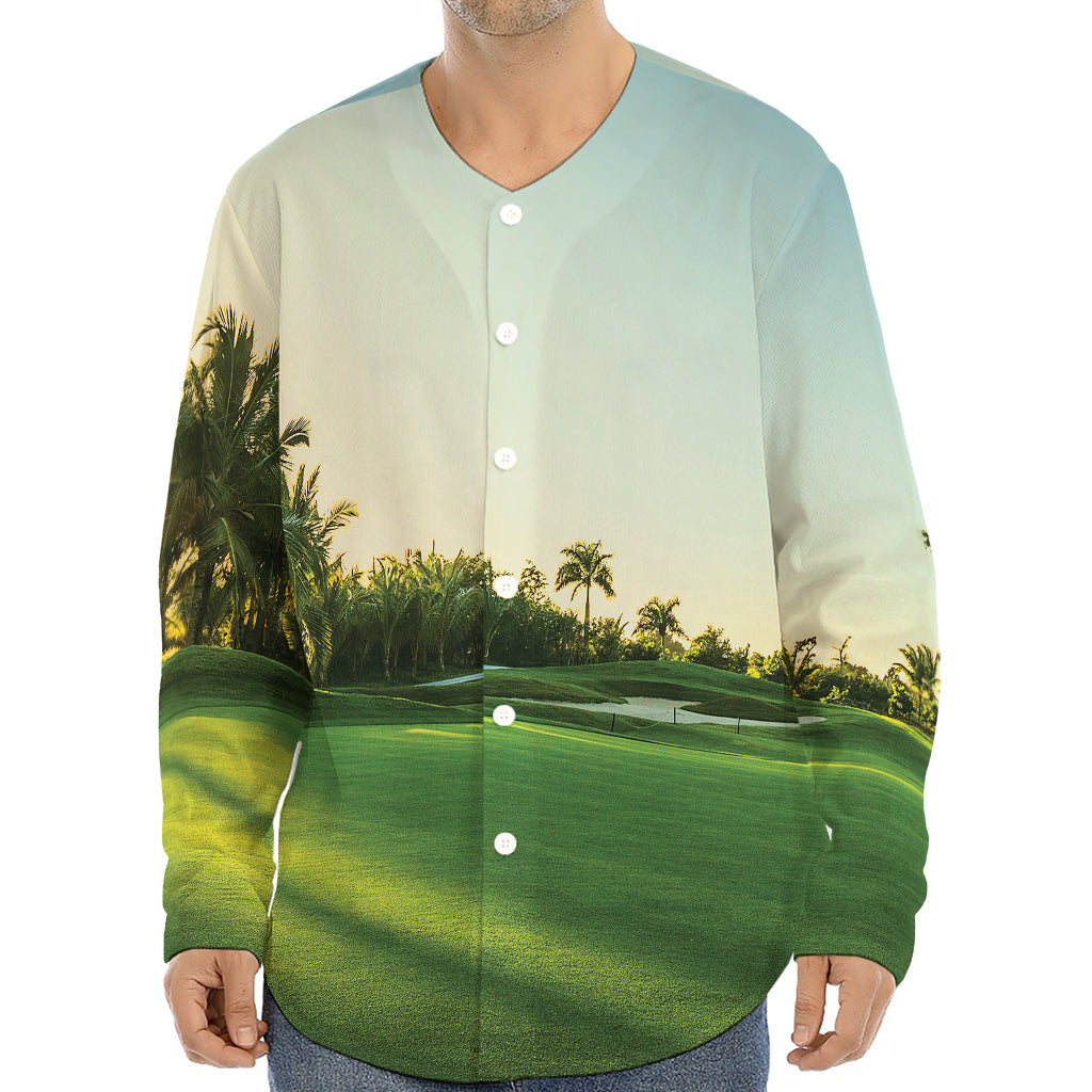 Golf Course Print Long Sleeve Baseball Jersey