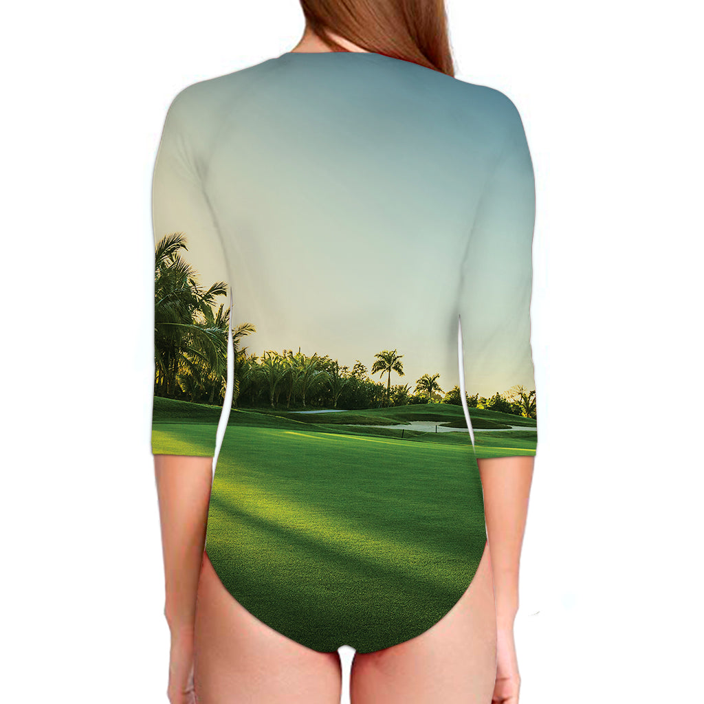 Golf Course Print Long Sleeve Swimsuit