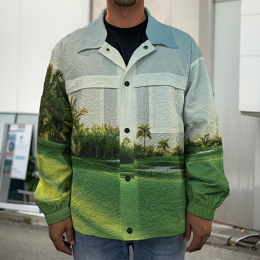 Golf Course Print Men's Shirt Jacket