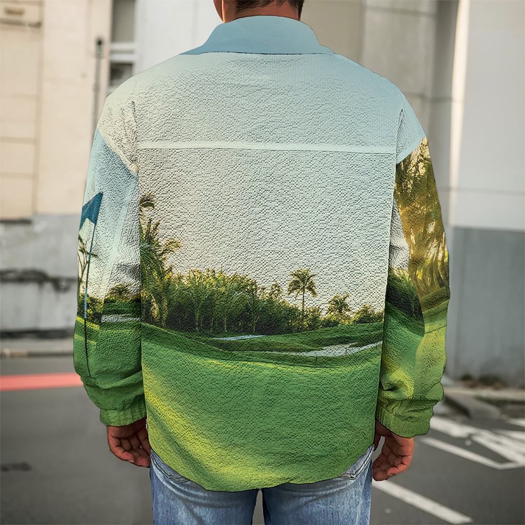 Golf Course Print Men's Shirt Jacket