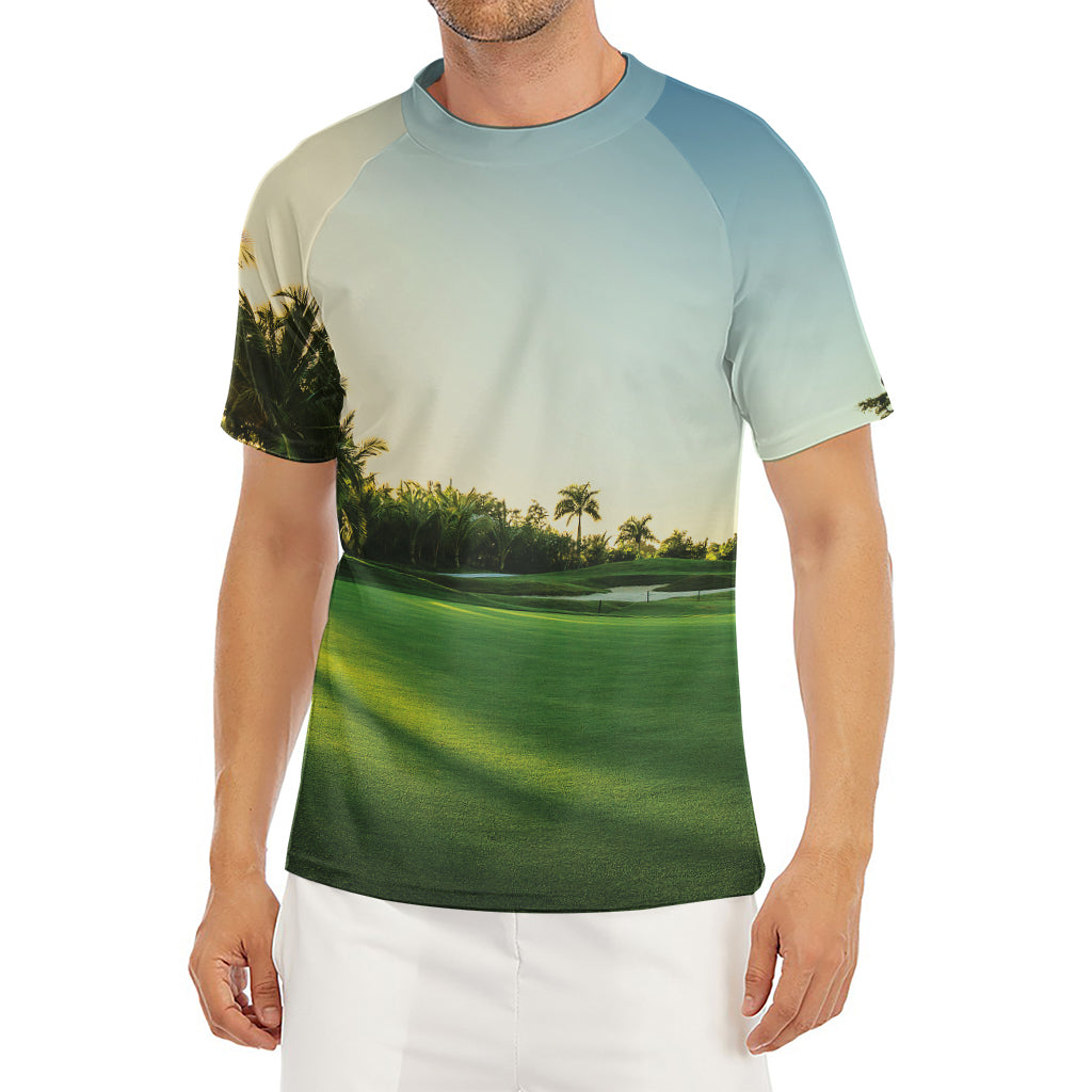 Golf Course Print Men's Short Sleeve Rash Guard